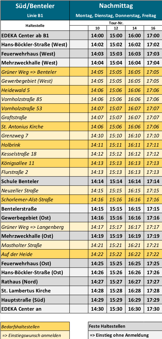 Fahrplan B1 nachmittags
