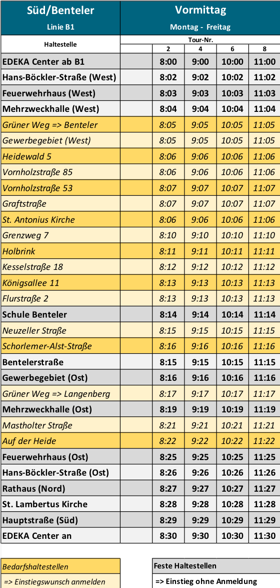 Fahrplan B1 vormittags